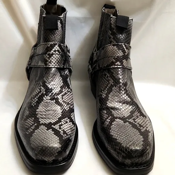 Allsaints Abbot Snakeskin Print Embossed Leather Casual Ankle Boots (M Size 10)