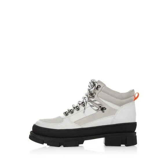 AQUA Womens White 1-1/2&quot; Platform Hike Round Toe Leather Hiking Boots 10 M