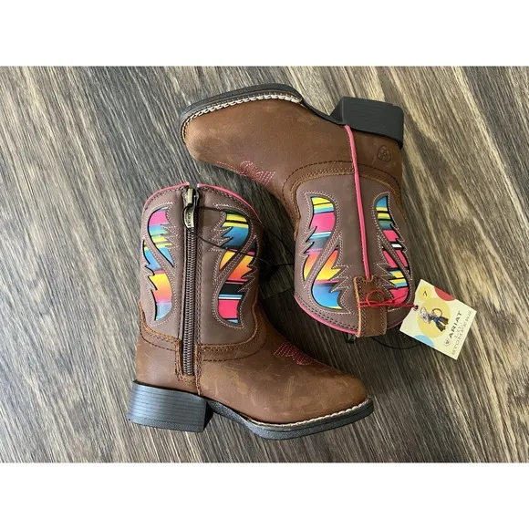 Ariat Cowgirl Boots Girls Size 7c Little Stompers Brown Multicolor
