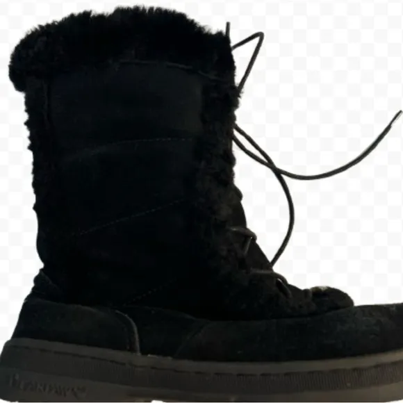 Bearpaw Black Suede Lace Up Alyssa Suede &amp; Sheepskin Wool Boots Size 9
