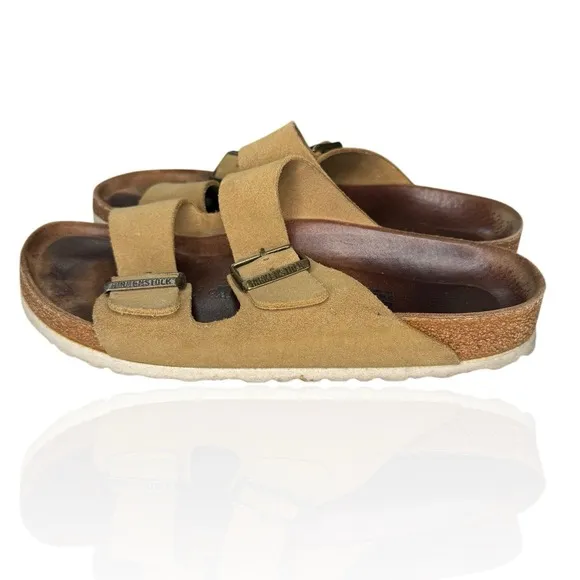 Birkenstock Arizona L‎ 9 Suede Leather Sandals Brown/Beige 40 White Bottom SFB