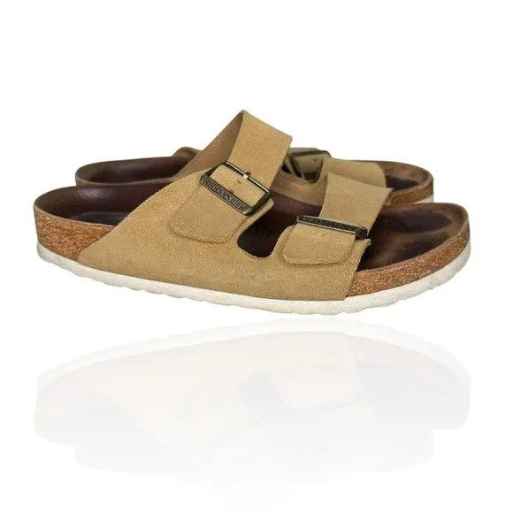 Birkenstock Arizona L‎ 9 Suede Leather Sandals Brown/Beige 40 White Bottom SFB