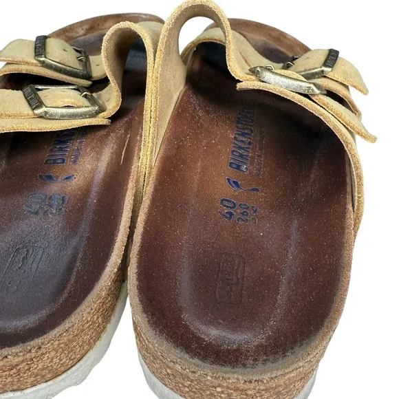 Birkenstock Arizona L‎ 9 Suede Leather Sandals Brown/Beige 40 White Bottom SFB