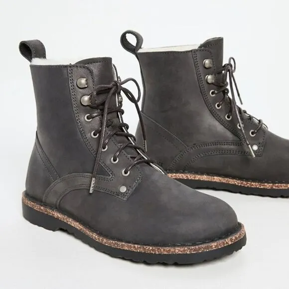 Birkenstock Bryson Women's Shearling Waxy Nubuck Leather Boots in Graphite NEW