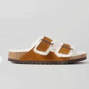 Birkenstock Shearling Lined Sandals - Brown and White