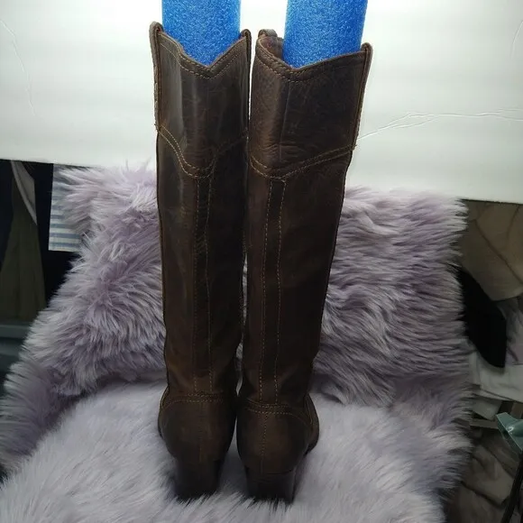 Born Leather Knee High Harness Boots Brass Studs Womens Size 6 Brown W62173
