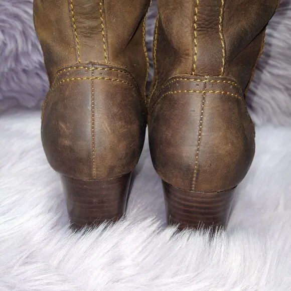 Born Leather Knee High Harness Boots Brass Studs Womens Size 6 Brown W62173