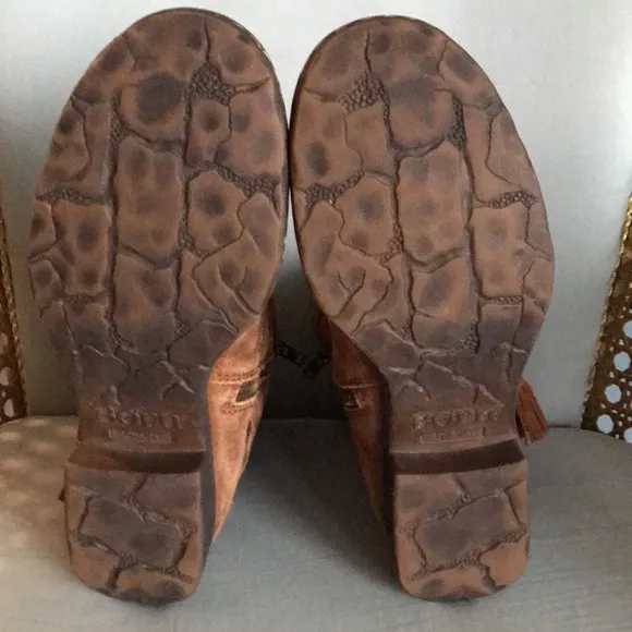 Born Ouvea brown suede distressed zip ankle boots tassel western cowgirl country