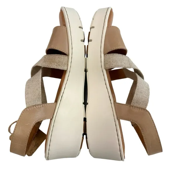 Born Paley Leather Canvas Strappy Platform Slide Sandals in Natural Size 9M