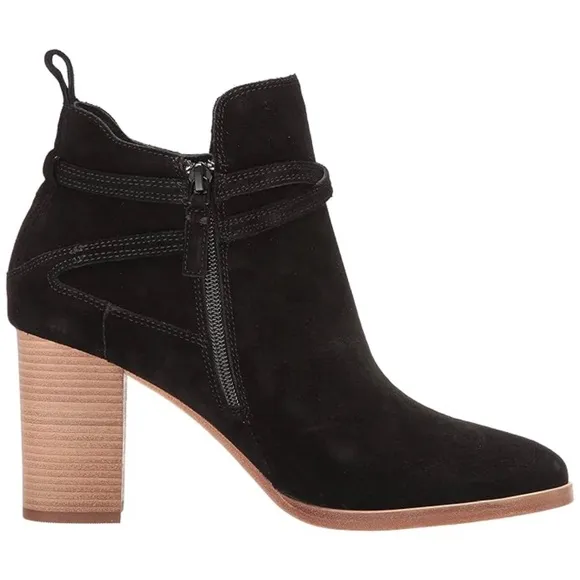 Cole Haan Linnie Black Suede Booties Block Heel Leather Women’s Ankle Boots 9.5