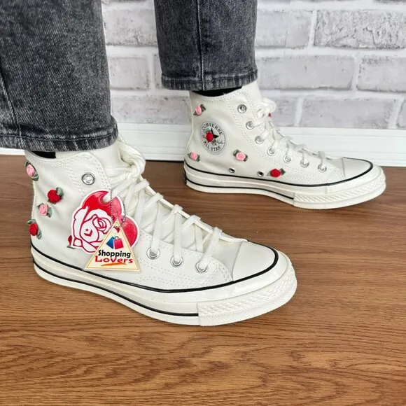 🌹🌹🌹Converse Chuck 70 Valentine's Day Hi Sz 6 Men's Shoes Roses Beige A10637C
