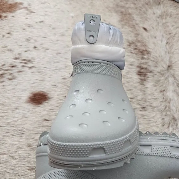 CROCS Women's Classic Neo Puff Shorty Lined Snow Boots in Light Grey NEW