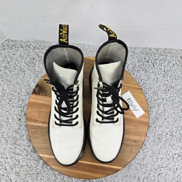 Dr. Martens Zavala White Leather Lace Up Casual Trench Combat Boots Womens 7