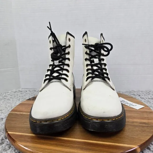 Dr. Martens Zavala White Leather Lace Up Casual Trench Combat Boots Womens 7