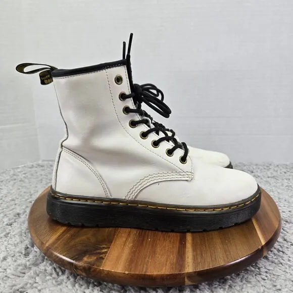 Dr. Martens Zavala White Leather Lace Up Casual Trench Combat Boots Womens 7
