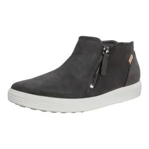 ECCO WOMEN'S SOFT 7 SIDE ZIP BOOTIE SNEAKER ANKLE BOOT, DARK SHADOW NUBUCK,