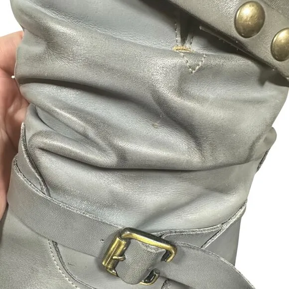 Eric Michael Women's Slouchy Leather Mid-Calf Boots Gray Buckle Strap Casual 10B