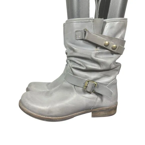 Eric Michael Women's Slouchy Leather Mid-Calf Boots Gray Buckle Strap Casual 10B