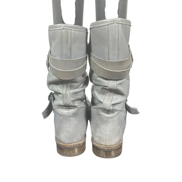 Eric Michael Women's Slouchy Leather Mid-Calf Boots Gray Buckle Strap Casual 10B