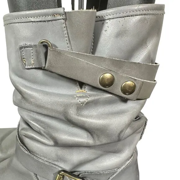 Eric Michael Women's Slouchy Leather Mid-Calf Boots Gray Buckle Strap Casual 10B