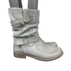 Eric Michael Women's Slouchy Leather Mid-Calf Boots Gray Buckle Strap Casual 10B