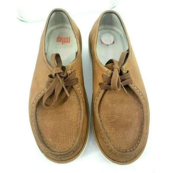 FitFlop Tan Loaff Moc Shoe Lace Up Soft Nuebuck