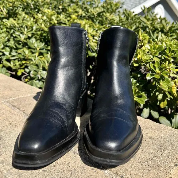 Franco Sarto Dalden Bootie Black Leather Ankle Block Heel Size 8