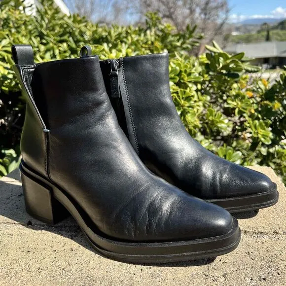 Franco Sarto Dalden Bootie Black Leather Ankle Block Heel Size 8