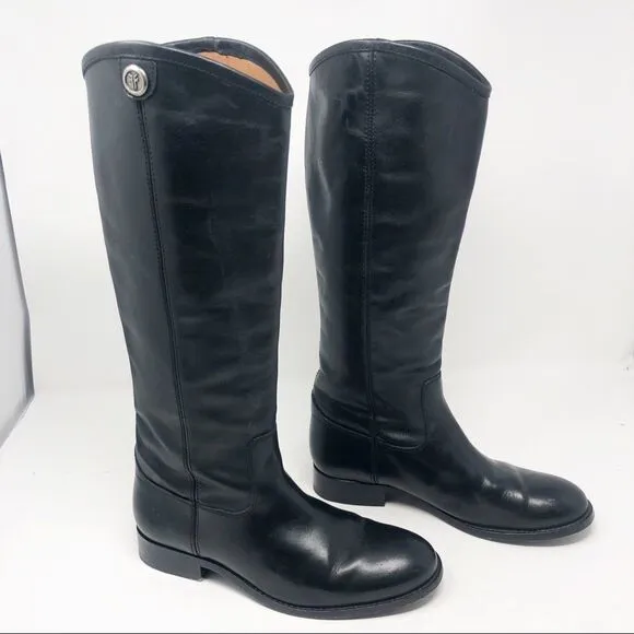 FRYE | Melissa Tall Button Leather Riding Boots Black Women’s Size 6