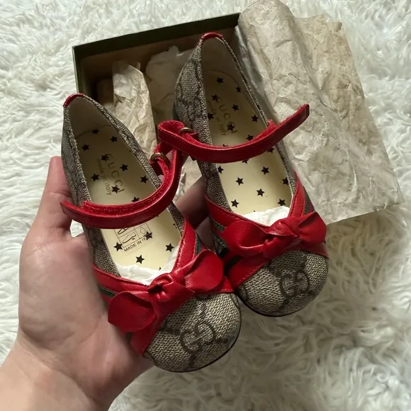 Gucci Kids Red and Brown Mary Jane Shoes