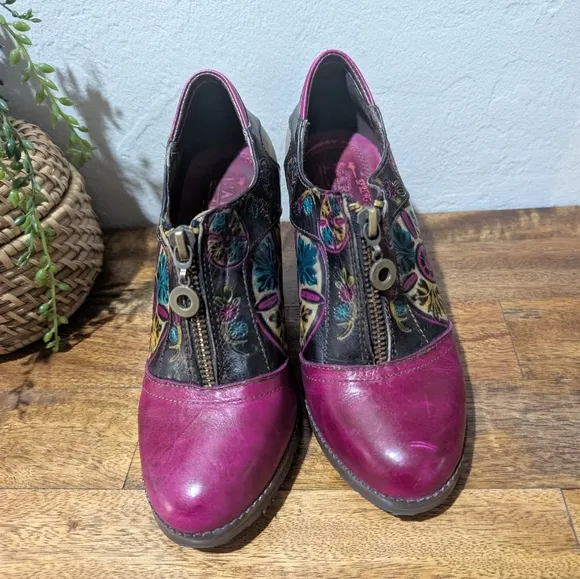 L’Artiste Raina Spring Step Ankle Bootie Boot Zip Floral Sz 38 US 7.5 - 8 M
