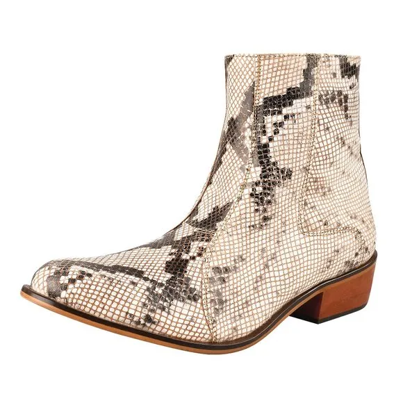 LIBERTYZENO Mens Beige Snake Casual Boots