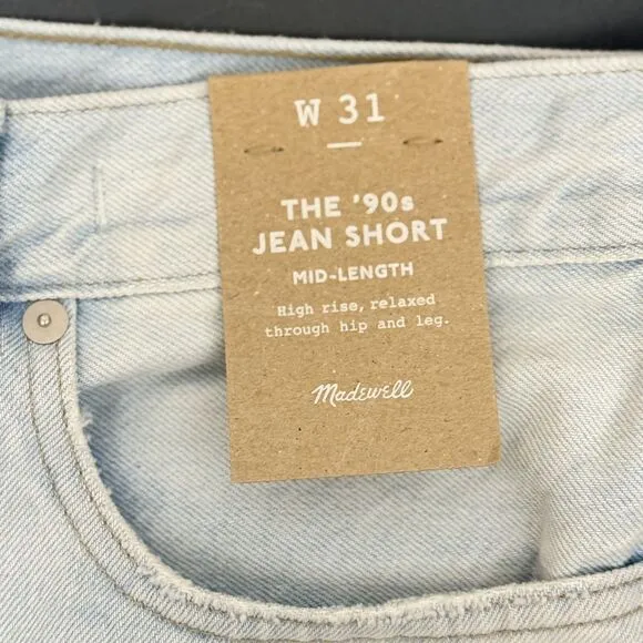 MADEWELL The '90s Mid-Length Jean Short 31 Pearlman Wash Light Blue NWT B36