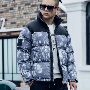 Men's Gray Hip-Hop Print Winter Jacket