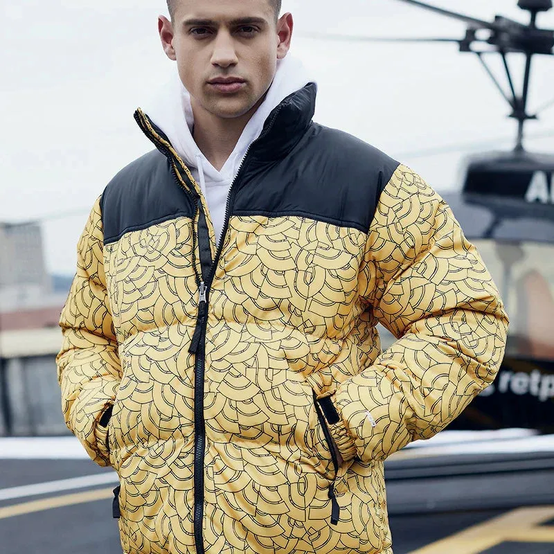 Men's Hip-Hop Print Winter Jacket | Sky Blue