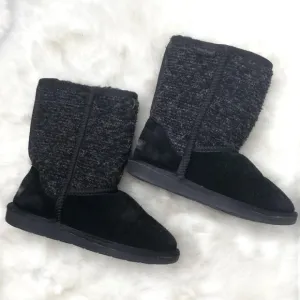 Minnetonka Black Mid-Length Leather Suede Sheepskin Boots 6