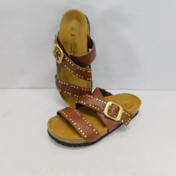 NAOT Women's Carolina Slide Sandal Soft Chestnut Leather Size 7- EU 38 New