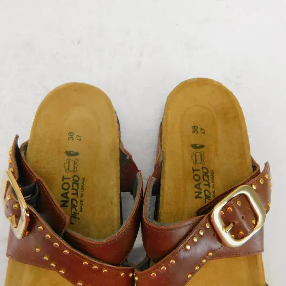 NAOT Women's Carolina Slide Sandal Soft Chestnut Leather Size 7- EU 38 New