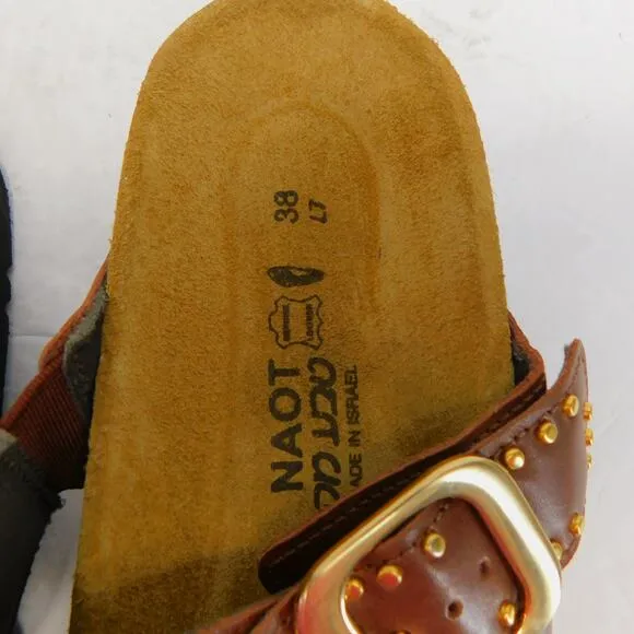 NAOT Women's Carolina Slide Sandal Soft Chestnut Leather Size 7- EU 38 New