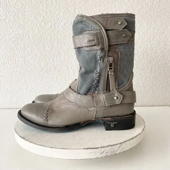 NEW Lane DUSTOFF Moto Boots Womens Size 8 Gray Leather Cowboy Western Casual