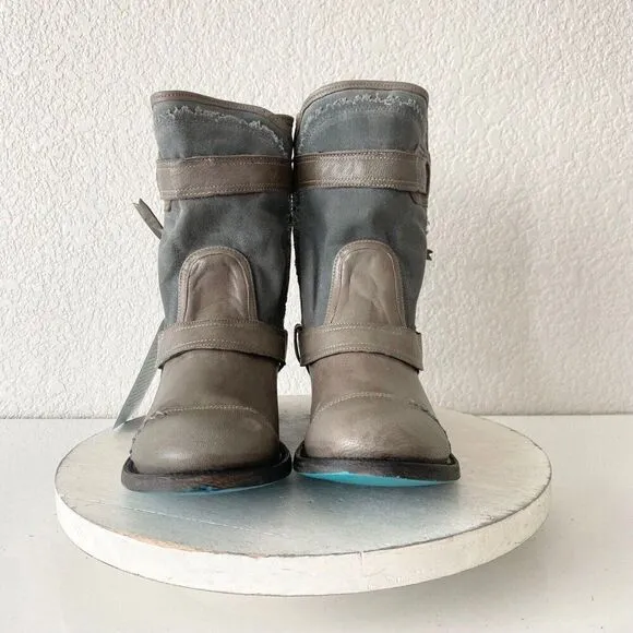 NEW Lane DUSTOFF Moto Boots Womens Size 8 Gray Leather Cowboy Casual Western