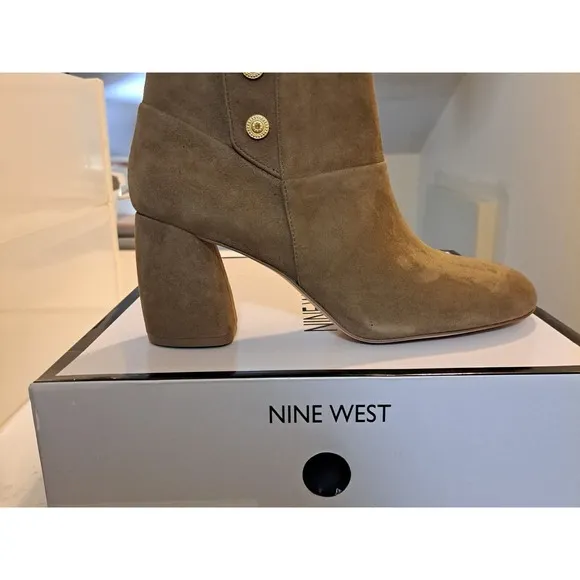 NIB Nine West Luella Women's Block High Heel Ankle Boots Side Zip Size 9 M