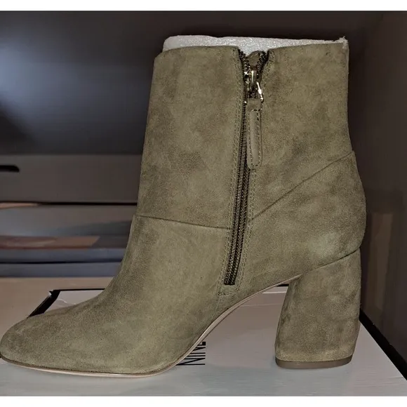 NIB Nine West Luella Women's Block High Heel Ankle Boots Side Zip Size 9 M