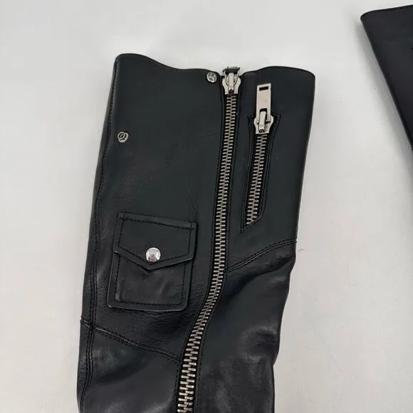 NWOT Sam Edelman Lacy Black Leather Motorcycle Boots Size 5.5 Zippers Moto knee