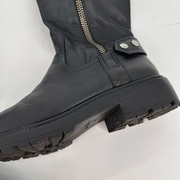 NWOT Sam Edelman Lacy Black Leather Motorcycle Boots Size 5.5 Zippers Moto knee