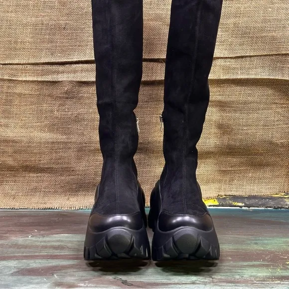 Pull on Leather Knee-High Platform Boots size 6 (36) NWOT