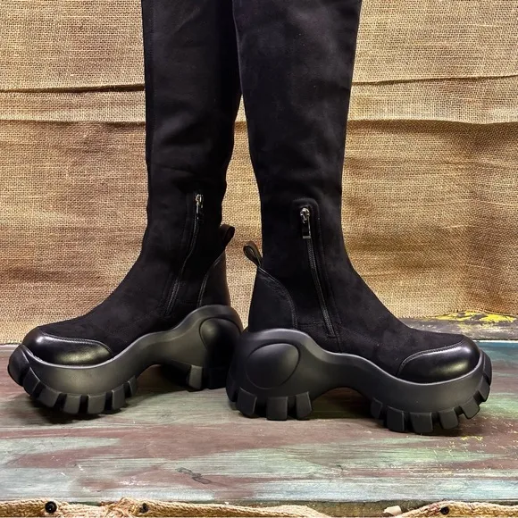 Pull on Leather Knee-High Platform Boots size 6 (36) NWOT