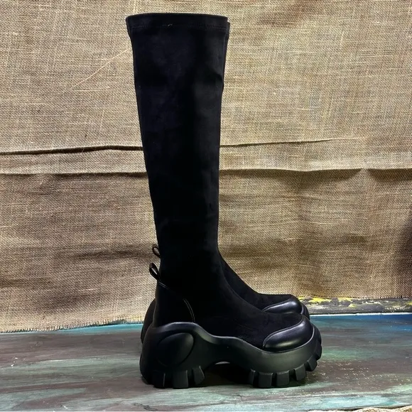 Pull on Leather Knee-High Platform Boots size 6 (36) NWOT