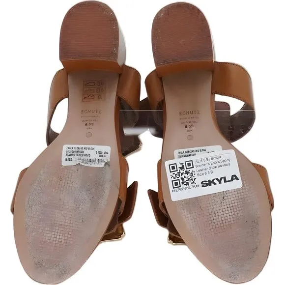 Schutz Enola Sporty Leather Slide Sandals Women's Brown 6.5