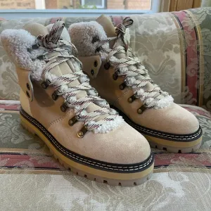 SEE BY CHLOÉ Eilieen shearling-lined suede and leather ankle boots. Size 11 US